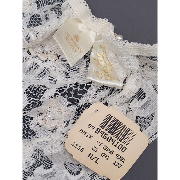 Vtg M/L Victorias Secret Lace T Back G String Thong Panties Beaded Ivory Bridal - Picture 4 of 11